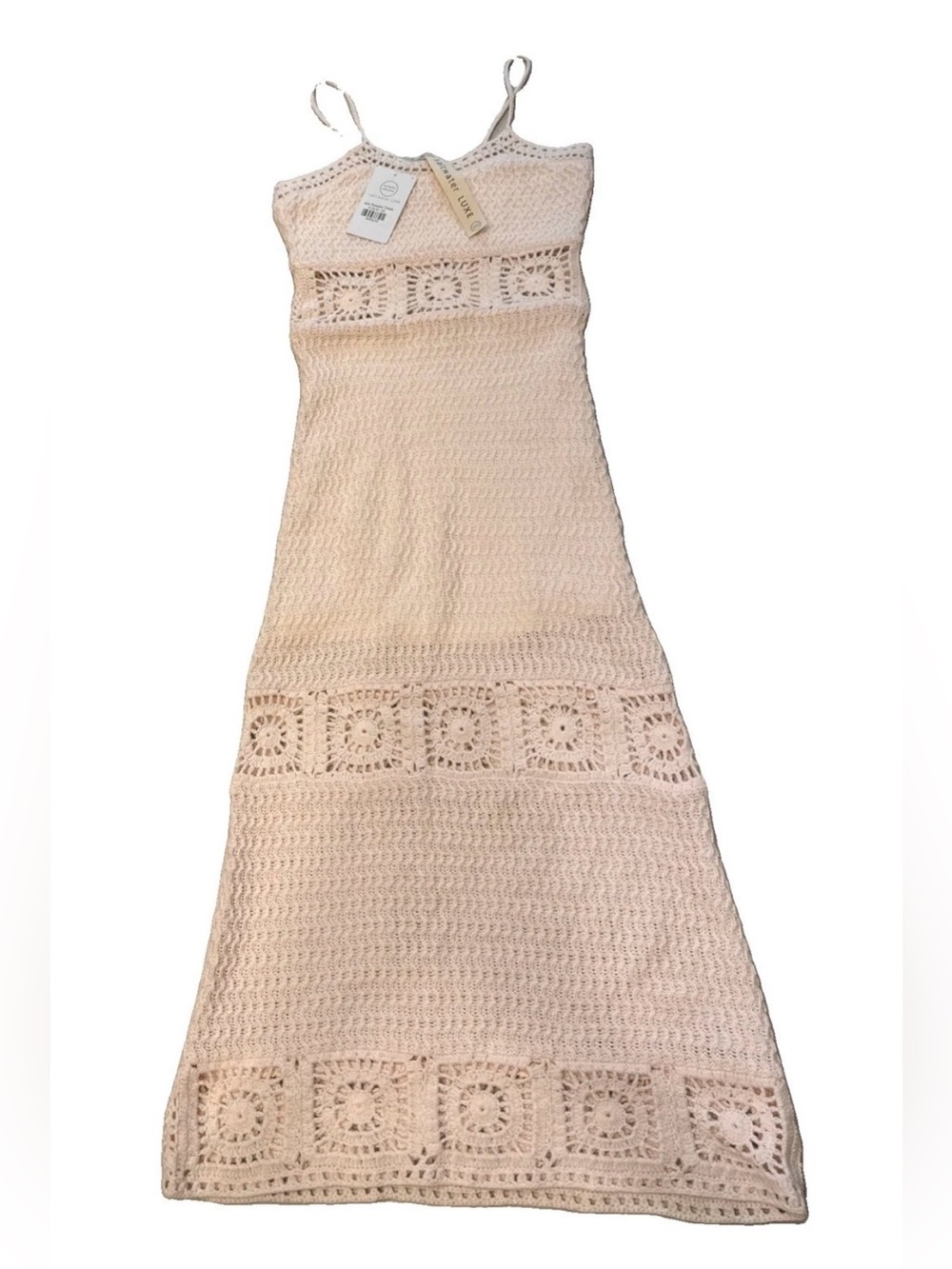 SALTWATER LUXE Pale Pink Crochet Knit Cut Out Midi Dress NWT $128